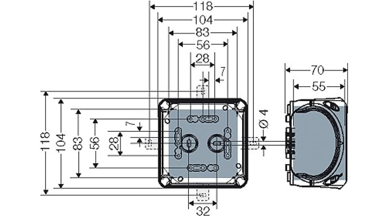 

Puszka odgałęźna do instalacji wewnętrznych czarna IP66 z dławnicami membranowymi 104x104x70mm DK 0400 B 62000297