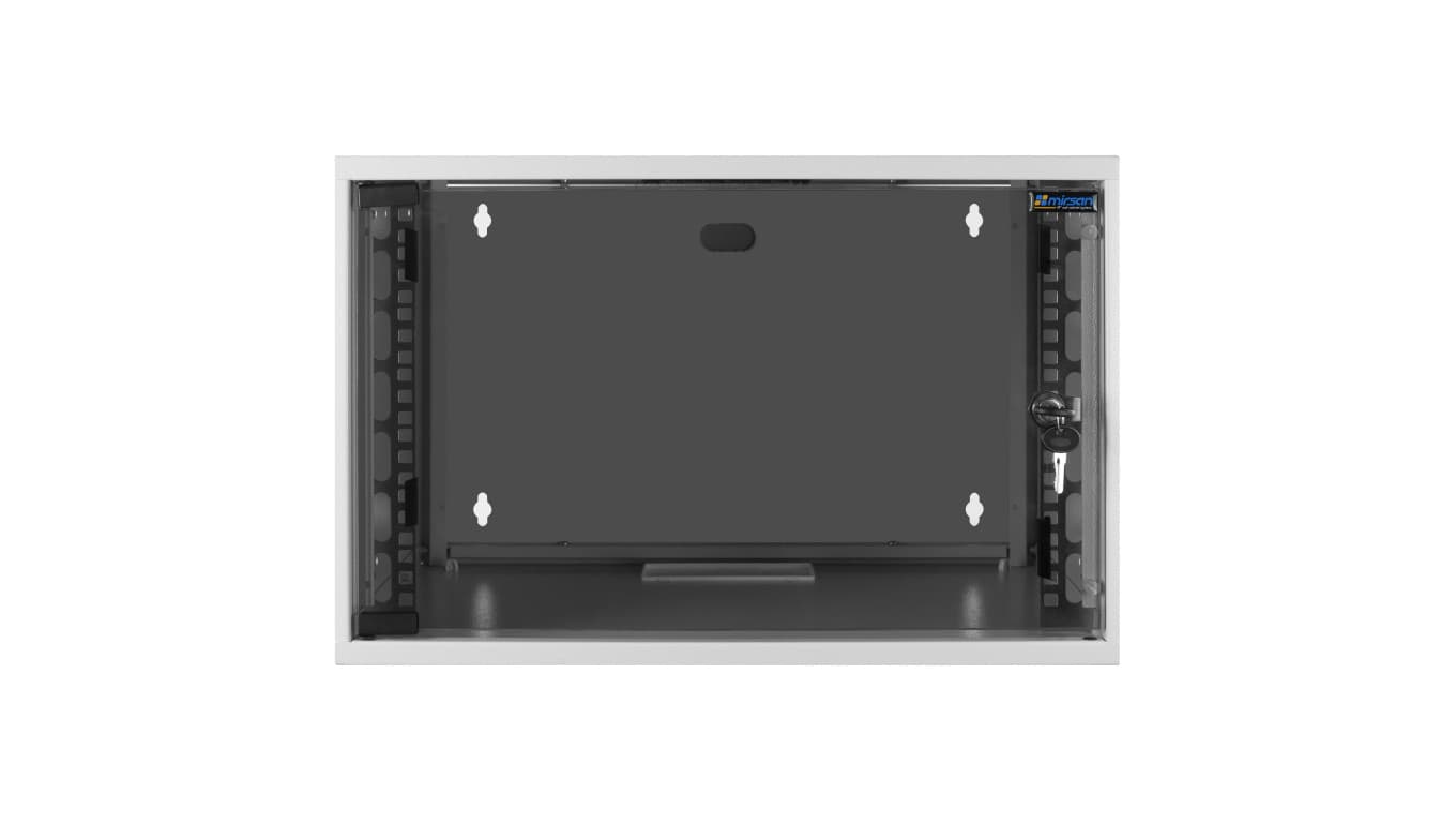 

Szafa wisząca RACK 19 9U 400mm szara drzwi szklane SOHO-BOX MIRSAN