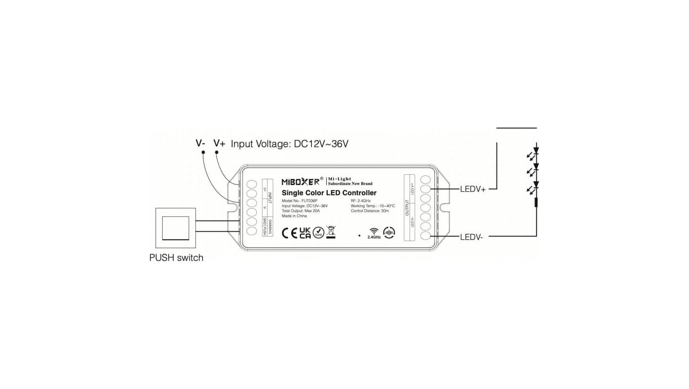 

Ściemniacz strefowy RF 12V 240W 20A Mi-light fut036p Strefowy (do 4 stref) odbiornik, Do 4 stref) odbiorni