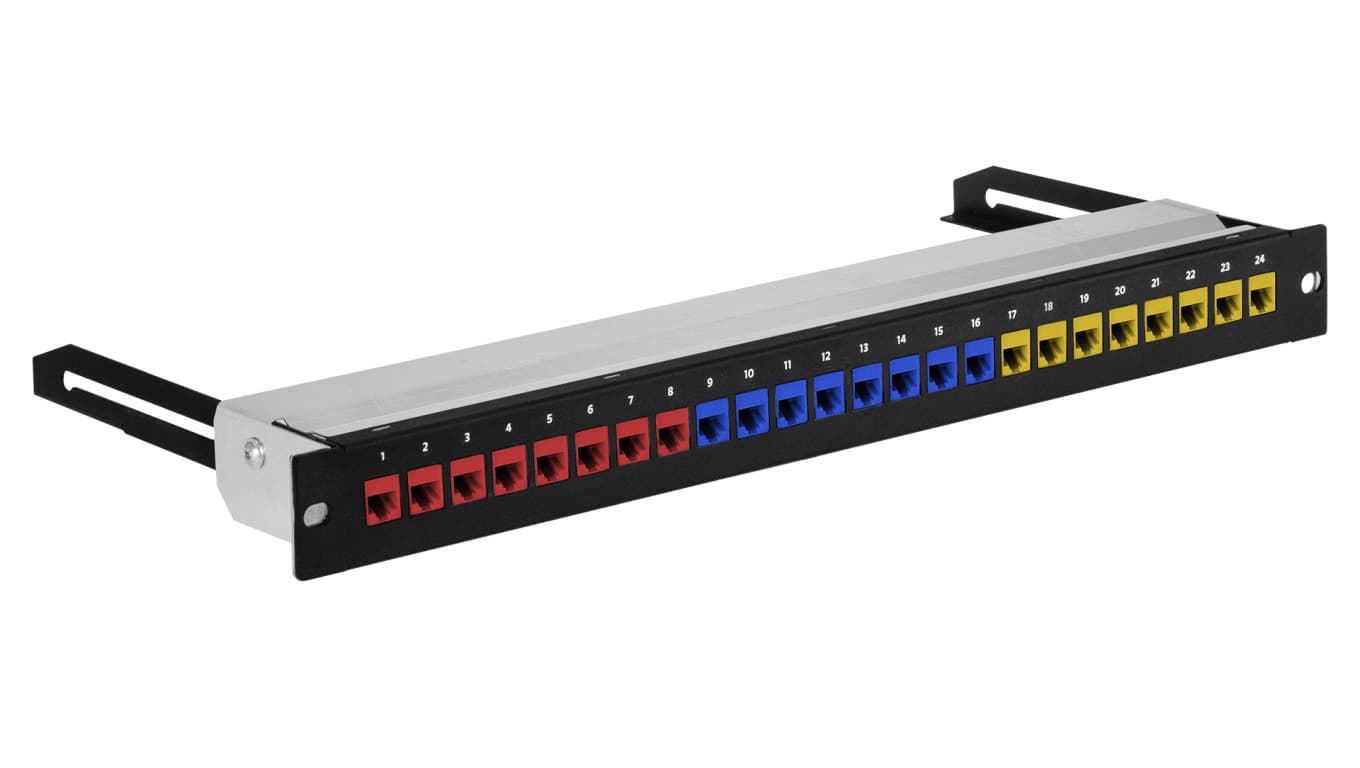 

Patch panel pusty wysuwany RACK 19 1U na 24 moduły keystone kat.5e, 6, 6a UTP czarny