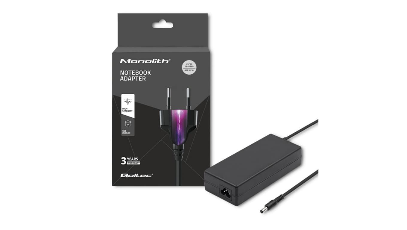 

Qoltec Zasilacz desktopowy 60W |12V | 5A | 5.5*2.1 + kabel zasilający (0NC)