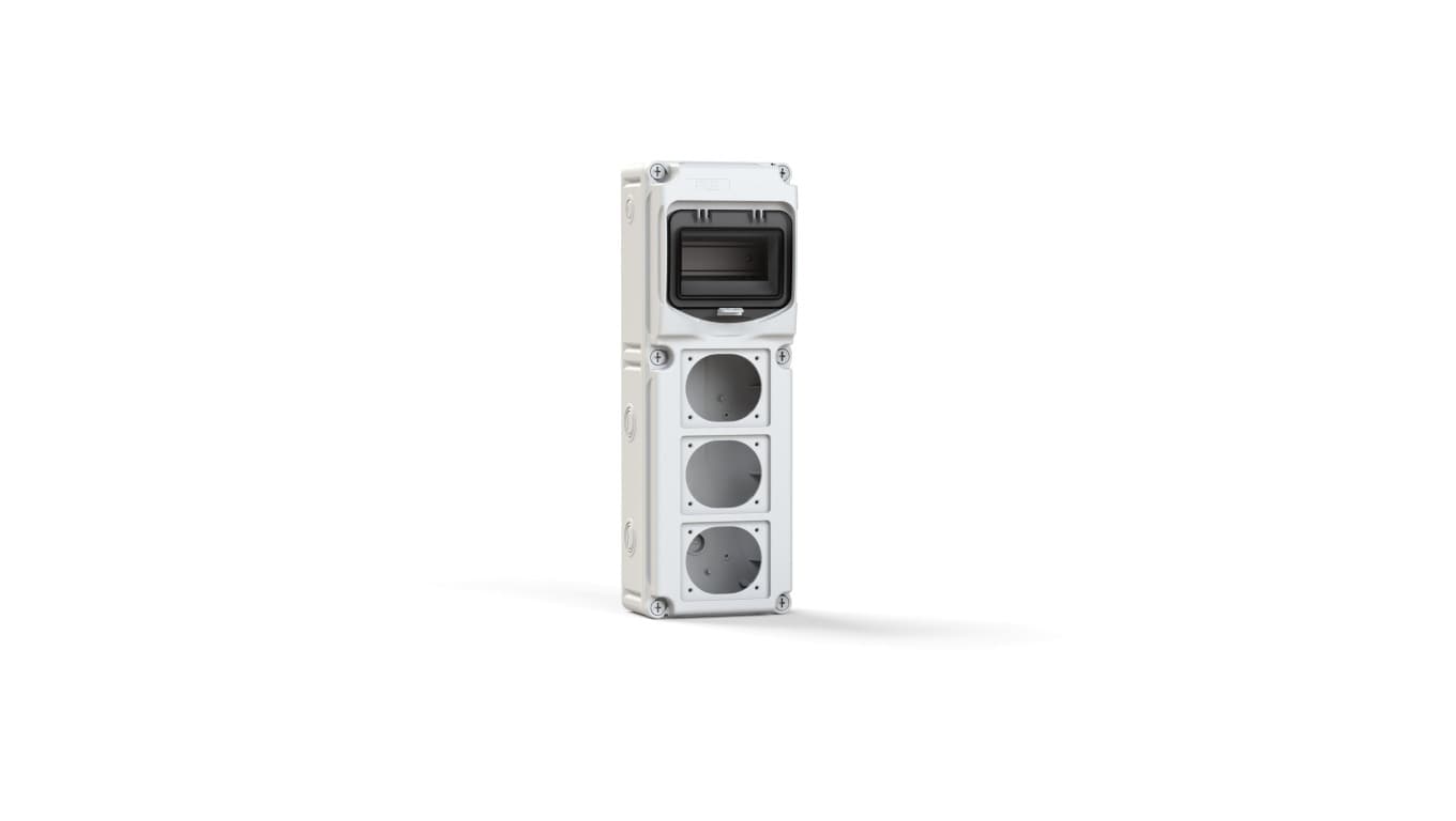 

ROZDZIELNICA BUDOWLANA FLEX, 6-MOD, Z 3 OTWORAMI NA GNIAZDA , MATERIAŁ ABS IP66/67, 15850603
