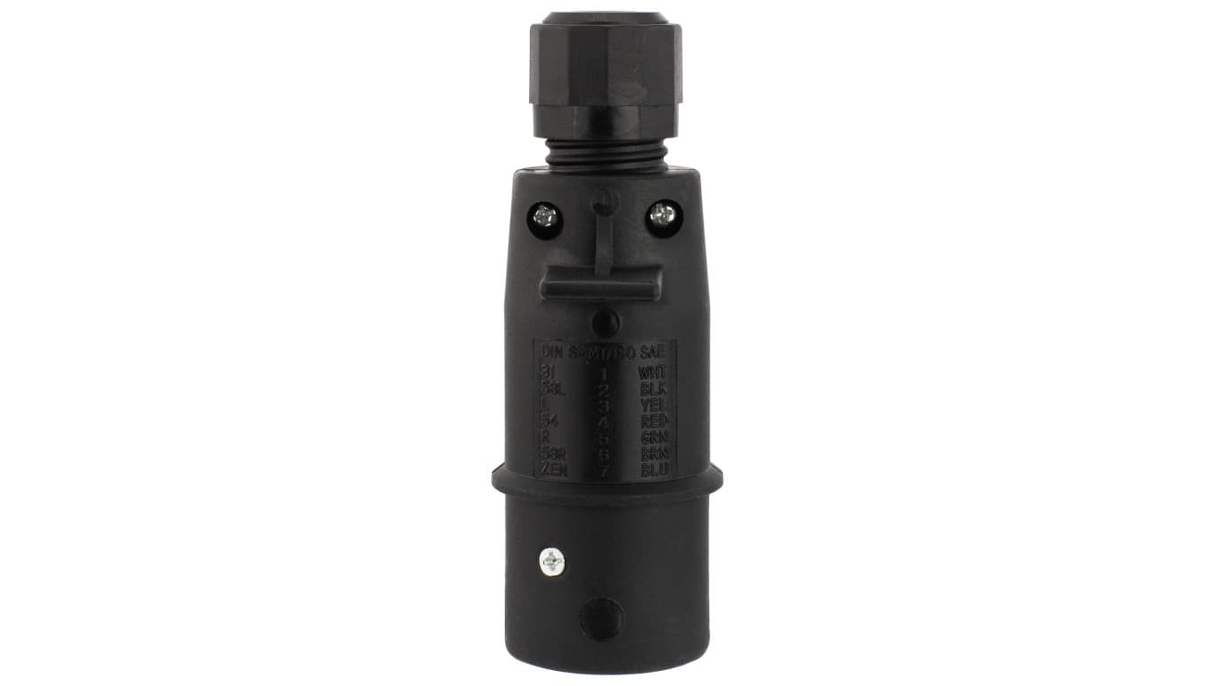 

Wtyczka naczepowa typu N (czarna) 7-pin 24V plastikowa na kabel, Czarna) 7-pin 24v plastikowa na kabe