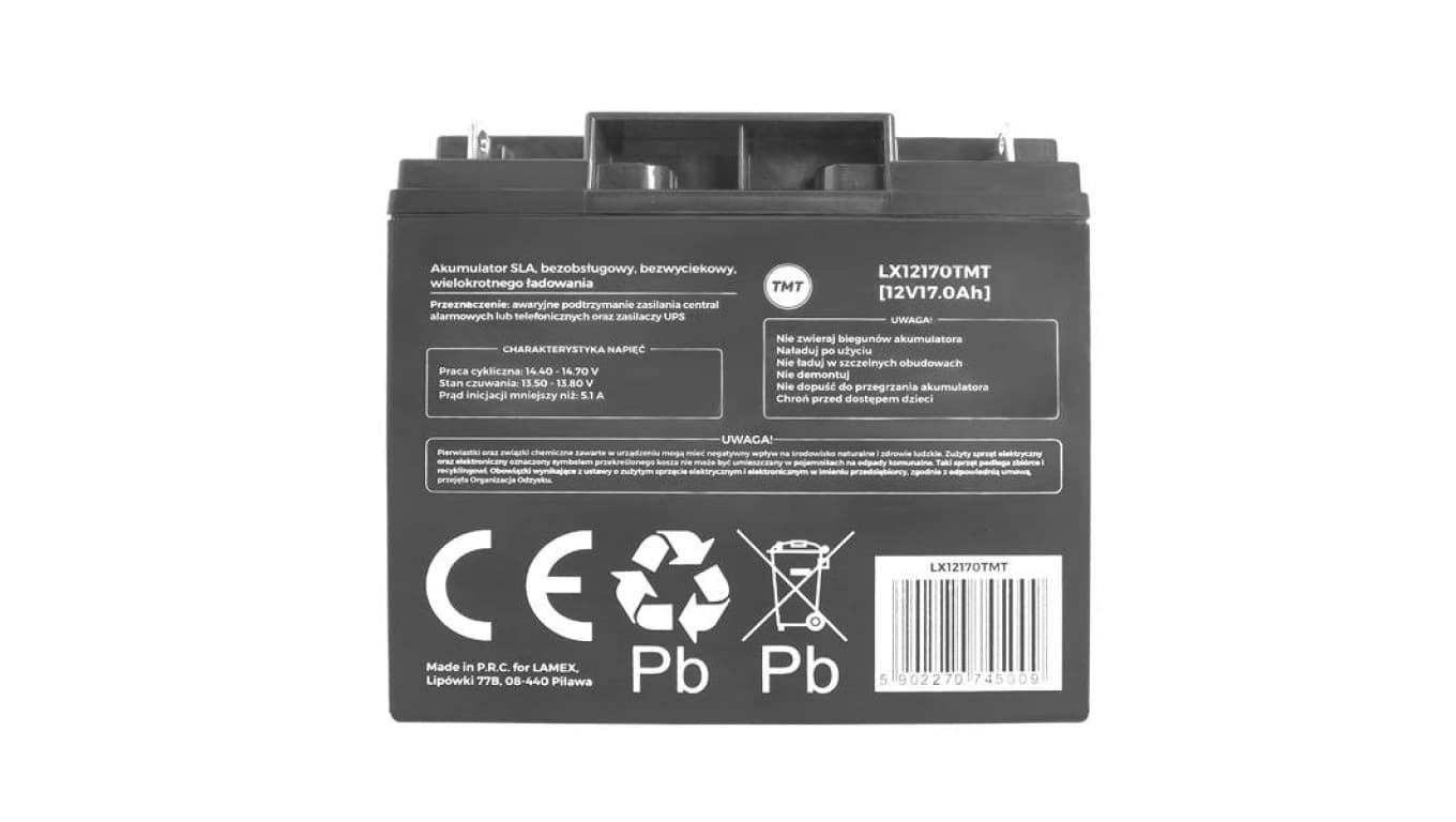 

Akumulator AGM żelowy bezobsługowy TMT 12V 17Ah 180 x 165 x 75 mm 26961