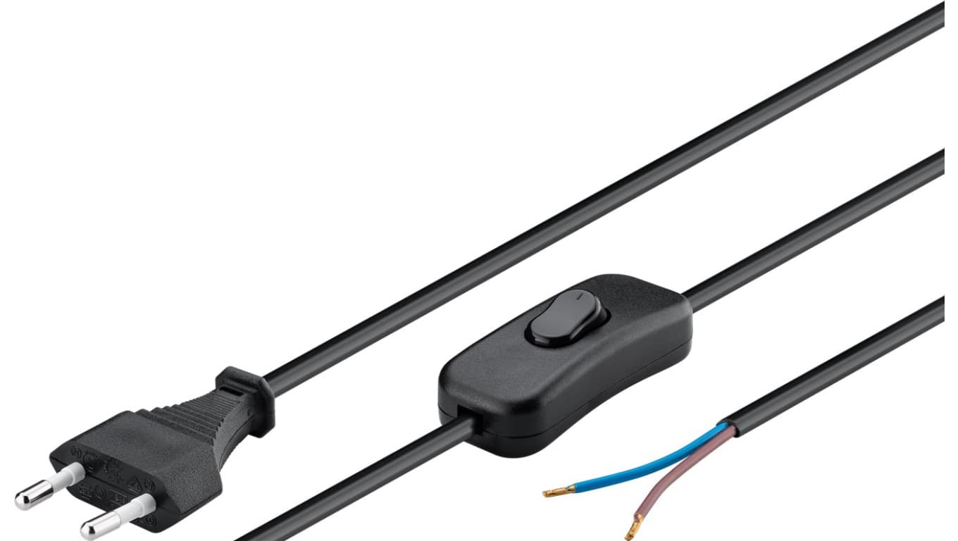 

Kabel zasilający Euro z otwartymi końcówkami i z wyłącznikiem 1,5m czarny 51350