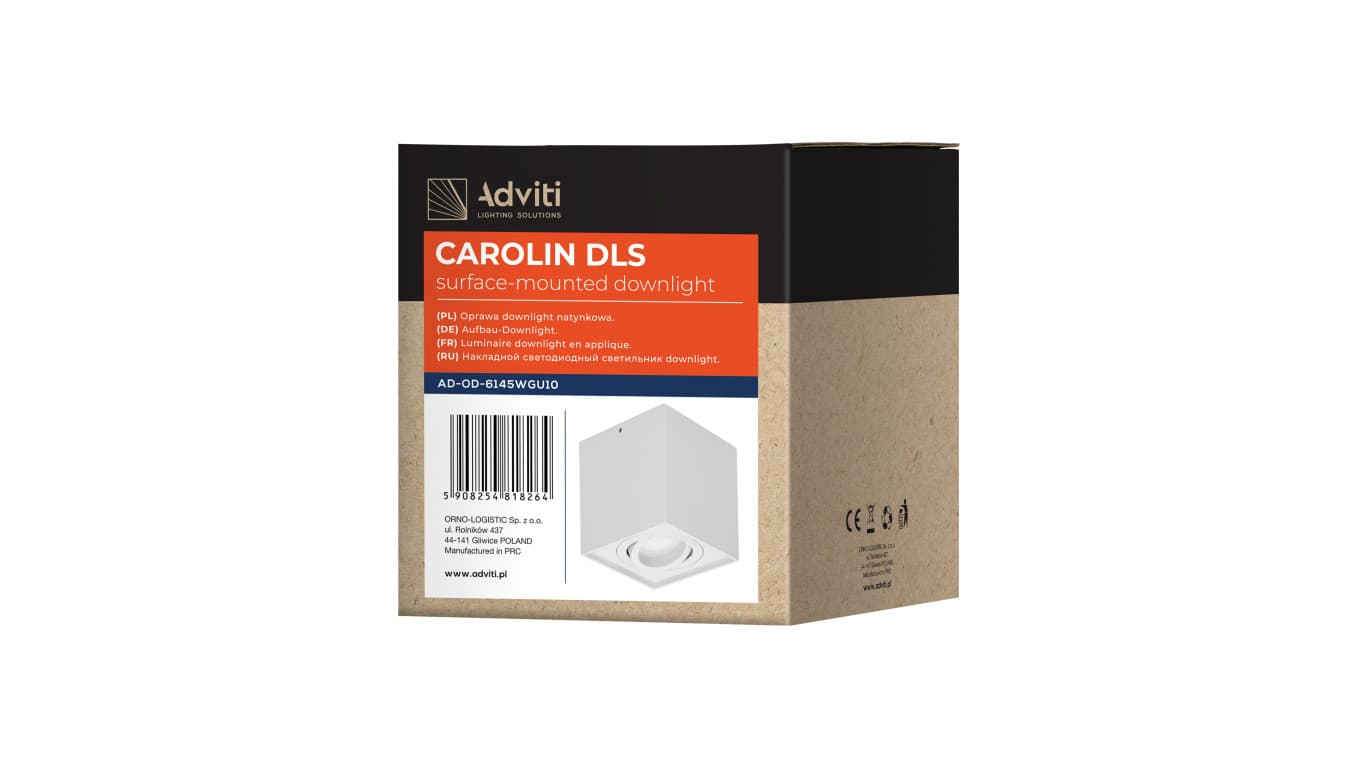 

CAROLIN DLS GU10 downlight max 35W, IP20, kwadrat, biały,AD-OD-6145WGU10