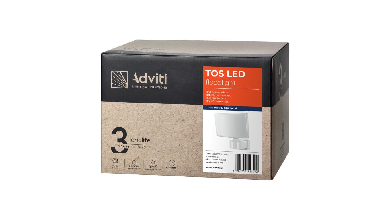 

TOS LED 30W naświetlacz ogrodowy LED, 2200lm, IP65, 4000K, PC, biały,AD-NL-6148WL4