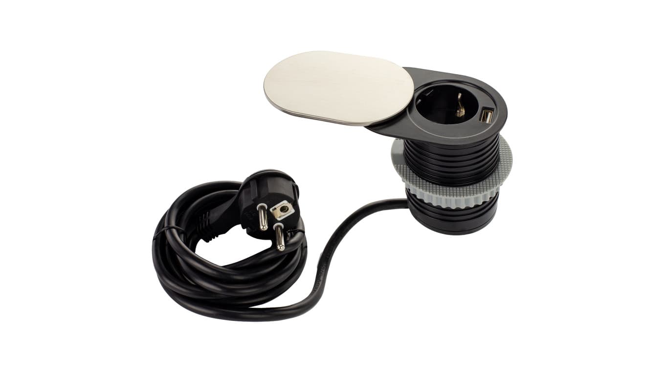 

Gniazdo meblowe, blatowe Schuko + 1xUSB