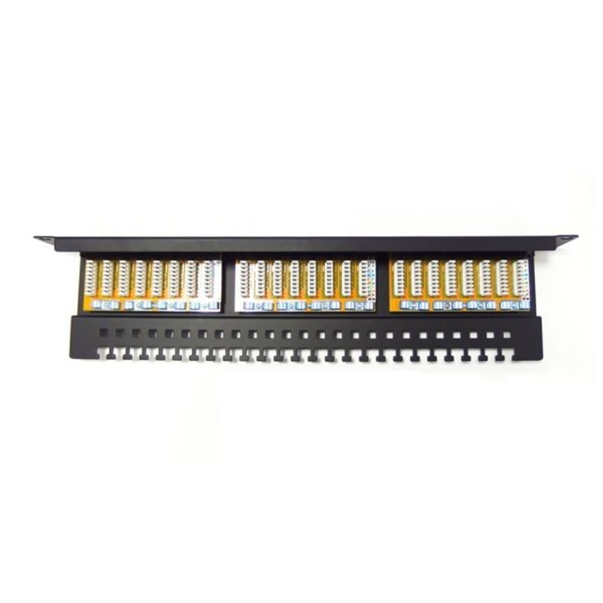 

Patch panel 19" 24 porty, kat.6, S/FTP, 1U, wspornik kablowy, czarny (kompletny)