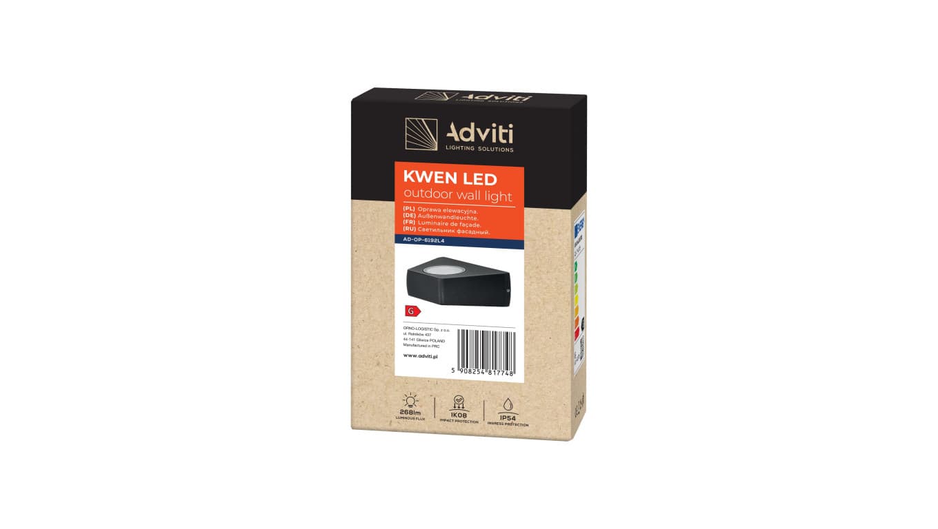 

KWEN LED 6W, oprawa elewacyjna, 260lm, IP54, 4000K,AD-OP-6192L4