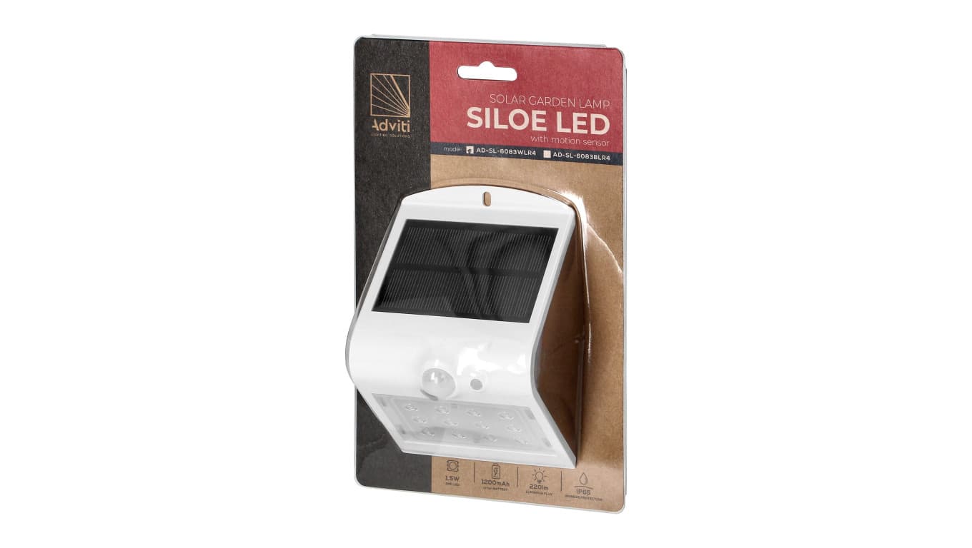 

SILOE LED 1,5W, lampa solarna z czujnikiem ruchu 120st, 190lm, IP65, 4000K, 1200mAh, podwójne źródło światła, bia,AD-SL-6083WLR4
