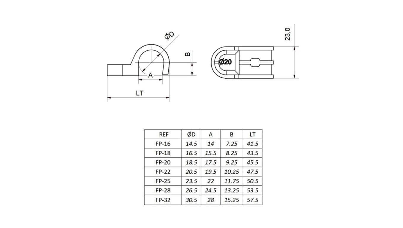 

Nylonowy uchwyt pojedynczy FP 22mm do rurek instalacyjnych (922FP) (100szt.)