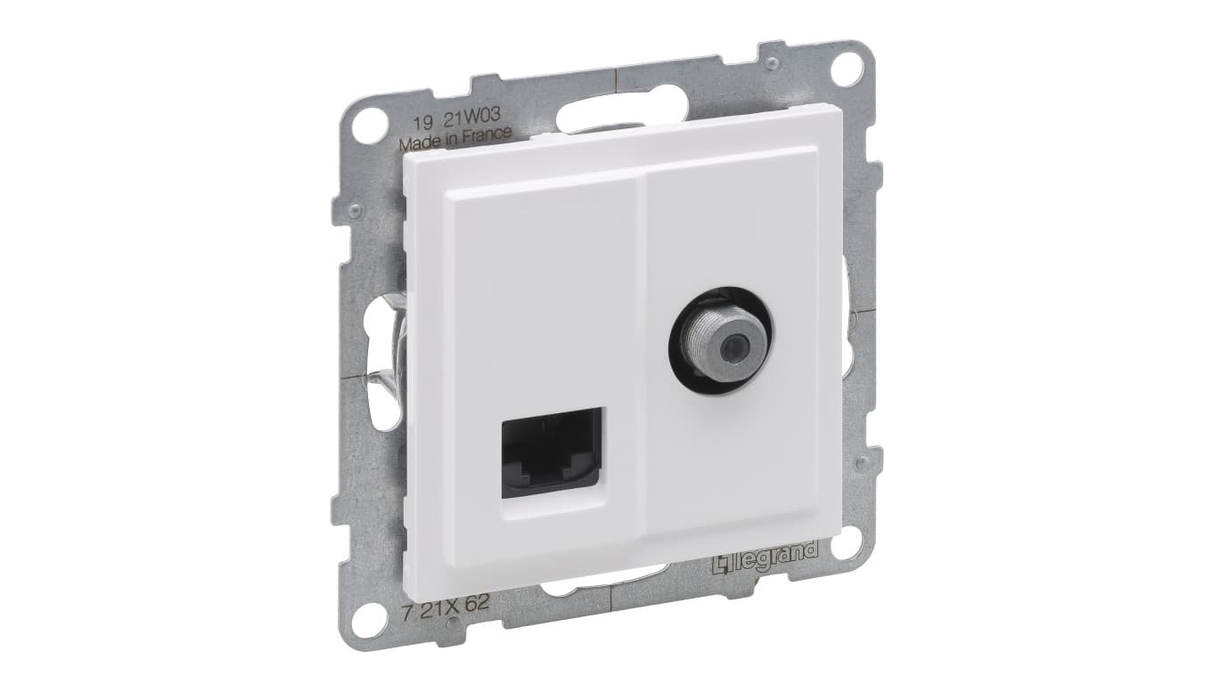 

SUNO Gniazdo telewizyjne typ F 1,5dB + RJ45 kat 6 UTP białe 721162