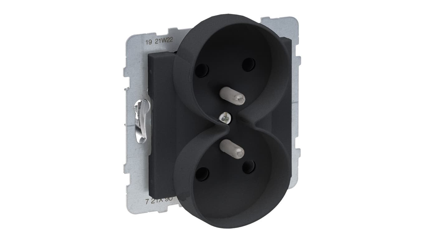 

SUNO Gniazdo podwójne 2x2P+Z czarne 16A 250V zaciski automatyczne z przesłoną 721490