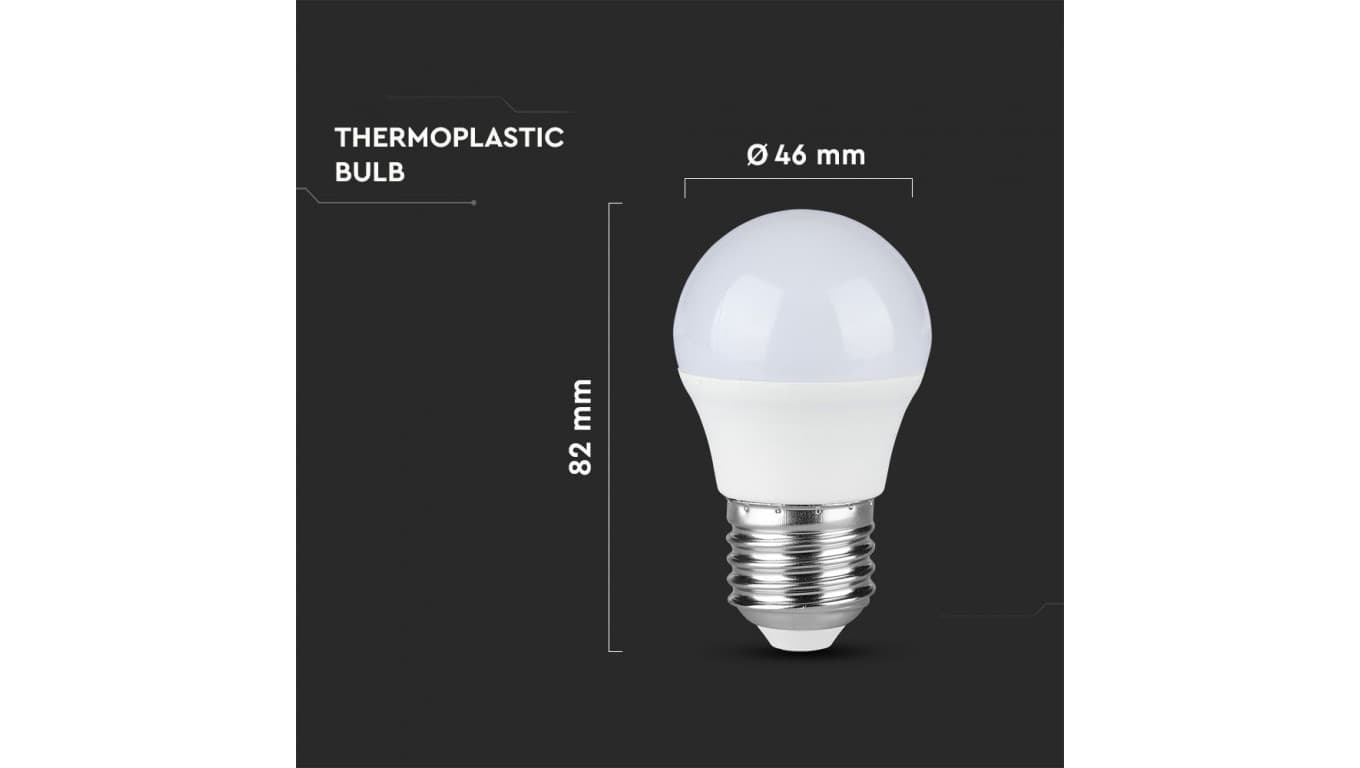 

Żarówka LED 4,5W E27 G45 6500K 470lm 180st. 217409