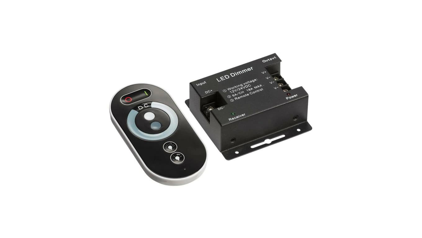 

Ściemniacz LED RF 216W 12V 24V 18A czarny pilot radiowy dotykowy TOUCH