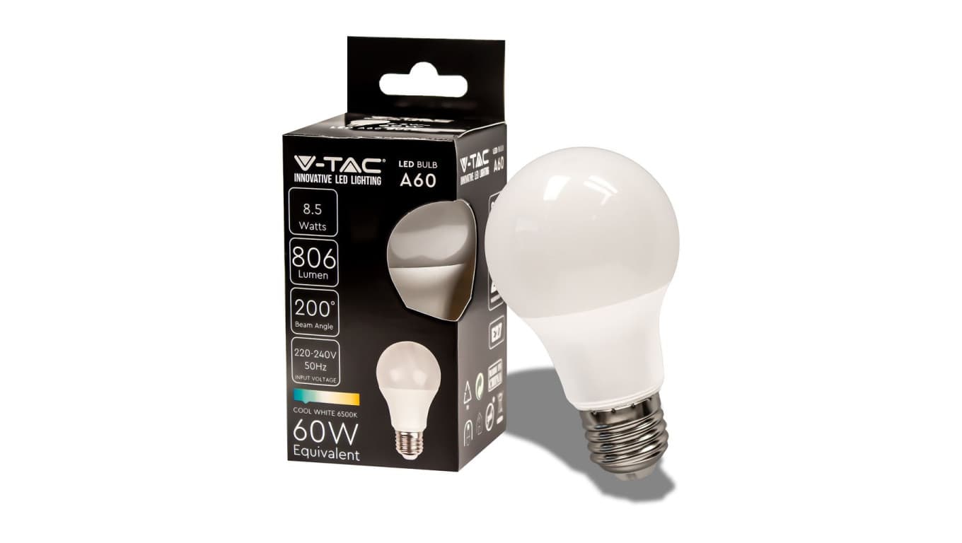 

Żarówka LED 8,5W E27 A60 6500K 806lm 200st. 217262