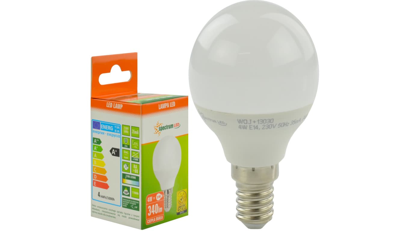 

Żarówka led kulka E14 230V 4W ciepła