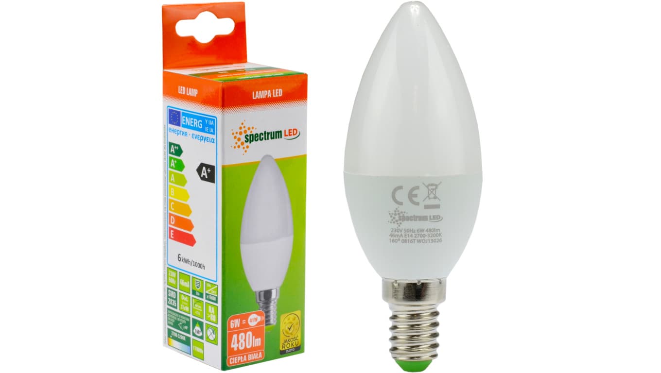 

Żarówka LED E14 świeca 6W ciepła WOJ13026