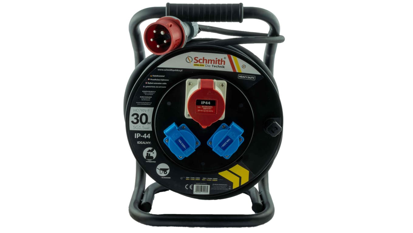 

Przedłużacz na bębnie 3 fazy 5x1.5mm+2x230V 30m IP44 H07RN-F Schmith