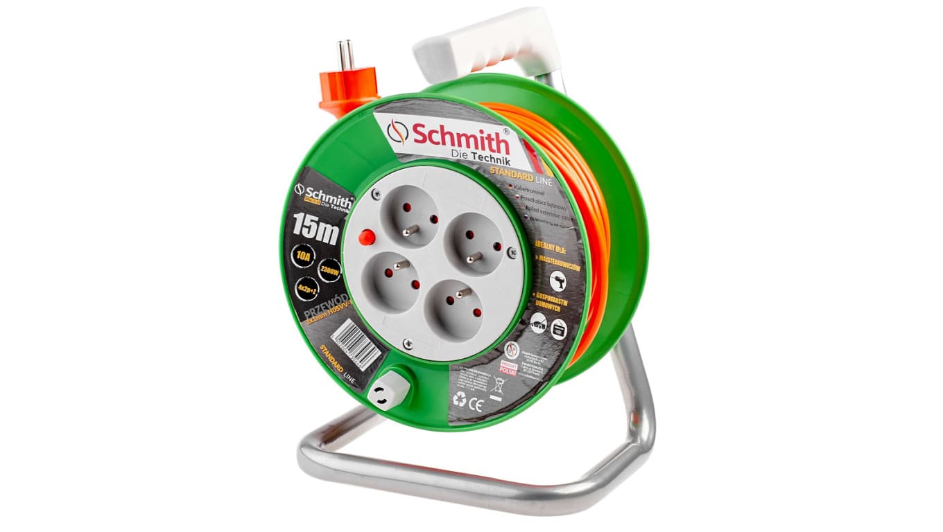 

Przedłużacz bębnowy 4 gniazda z/u 3x1mm IP20 10m H05VV-F Schmith
