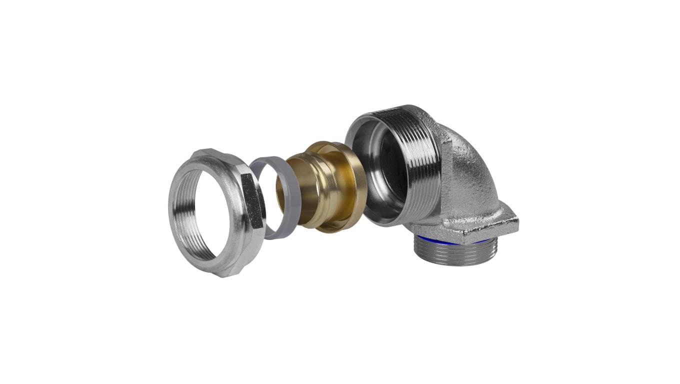 

Dławnica metalowa PG21 90 do rur karbowanych Anaconda 25mm dławik kątowy z pierścieniem poliamidowym IP65