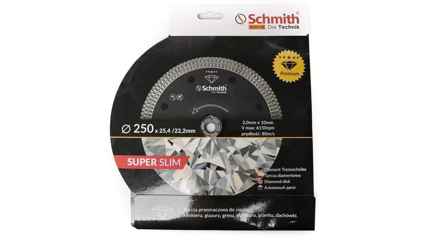 

Tarcza diamentowa 250mm 25,4 / 22,2mm Premium Slim do gresu płytek Schmith