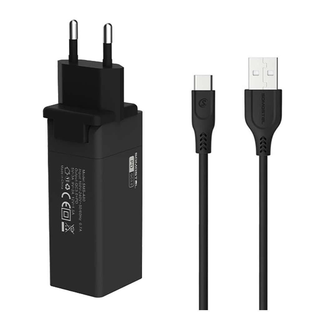 

Ładowarka sieciowa szybka 40W + Kabel USB do USB-C Power Delivery PD QC 3.0 Czarna