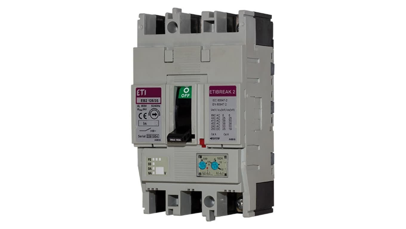 

Wyłącznik kompaktowy 3P 125A 36kA /wyzwalacz termo-magnetyczny/ EB2 125/3S 004671046