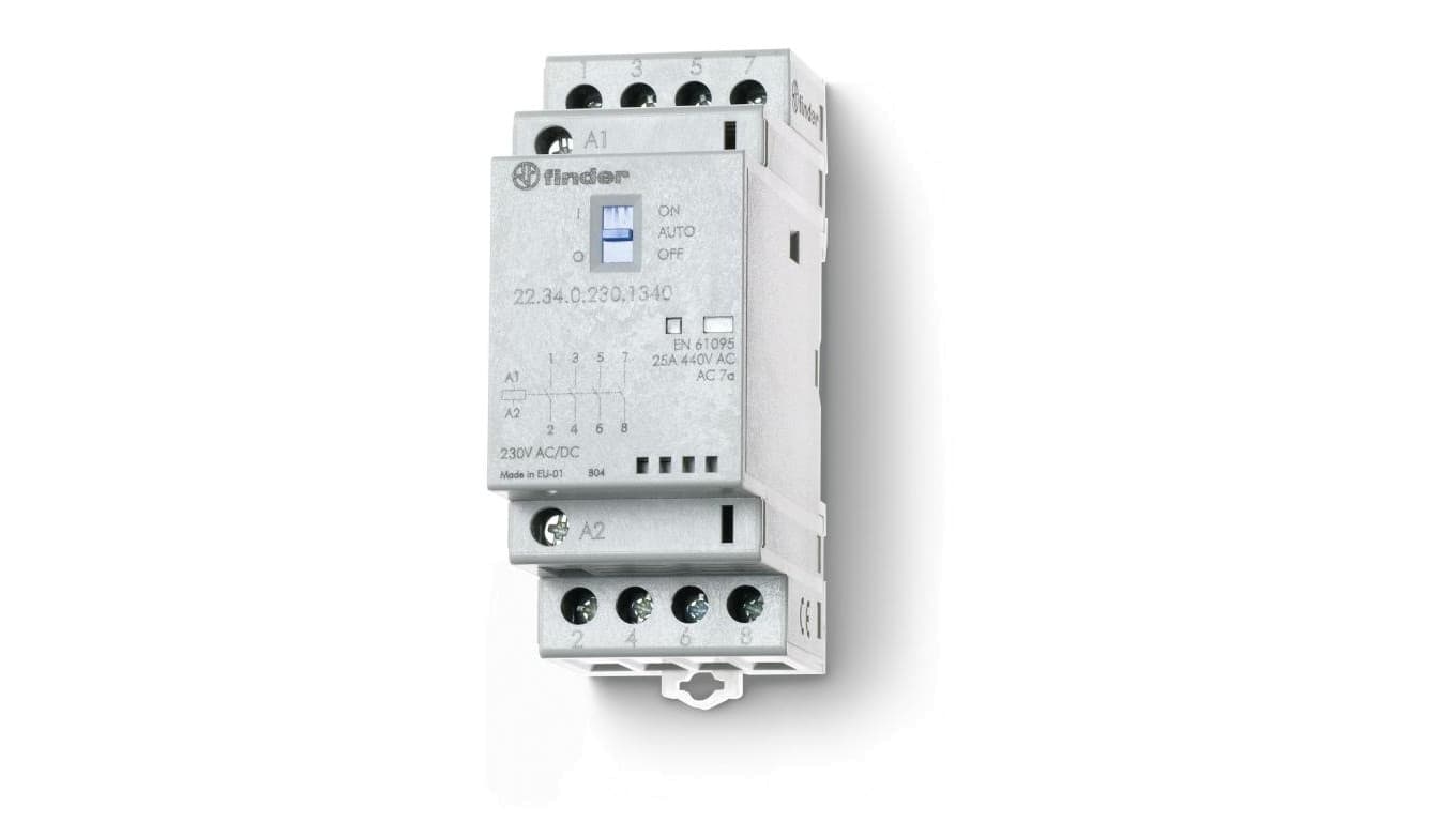 

Stycznik modułowy 2Z 2R 25A 230V AC/DC, funkcja Auto-On-Off, wskaźnik zadziałania + LED, 35mm 22.34.0.230.4640