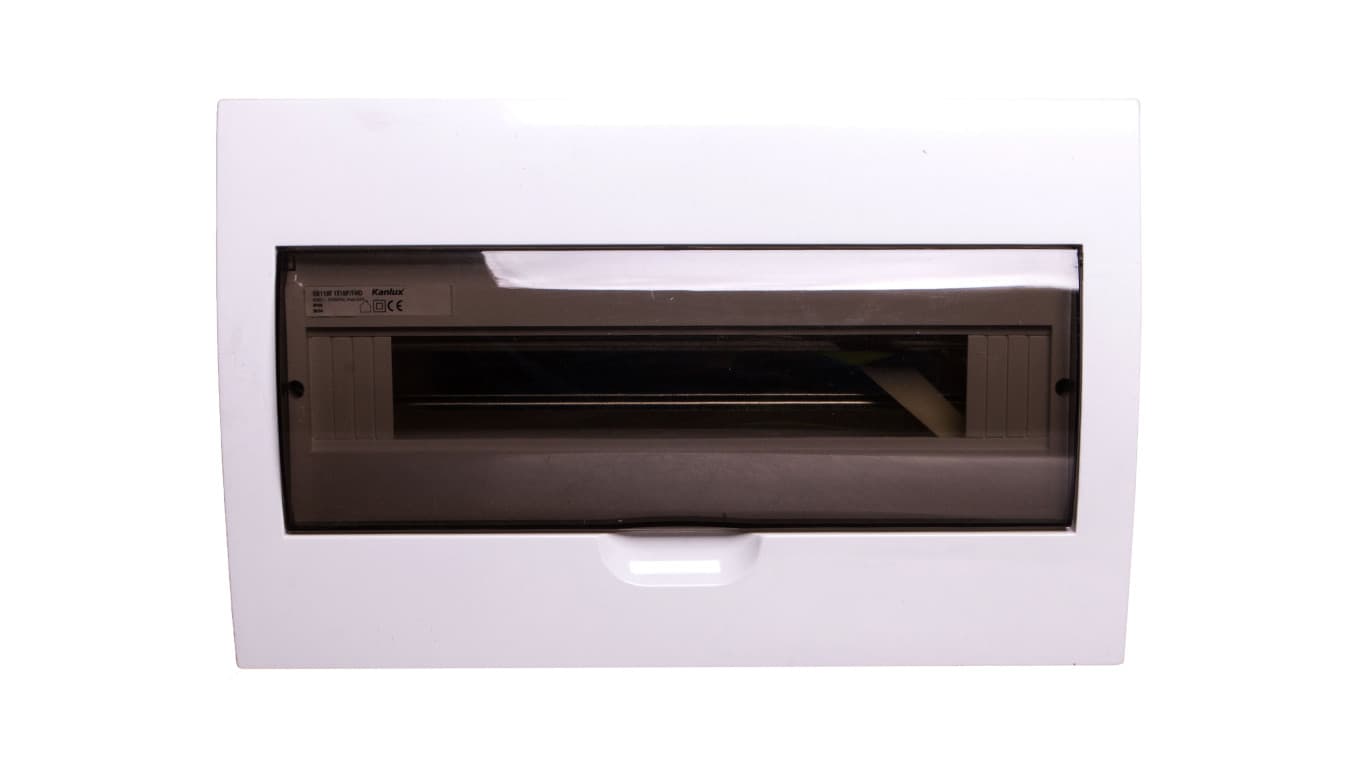 

Rozdzielnica modułowa 1x18 podtynkowa IP40 IK06 N+PE II klasa drzwi transparentne szare DB118F 1X18P/FMD biała 3844