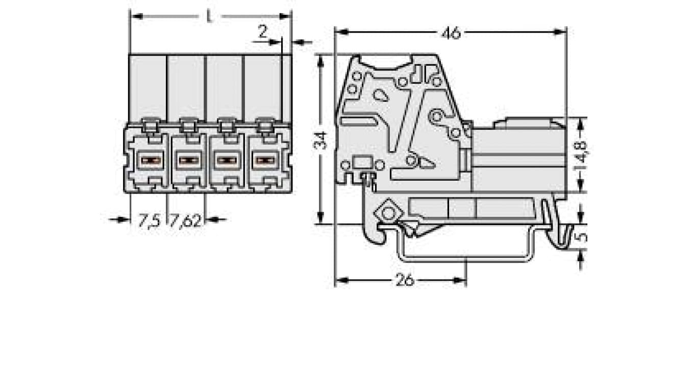 

Gniazdo MCS-MAXI 2-biegunowe jasnoszare raster 7,62mm 831-3202/007-000