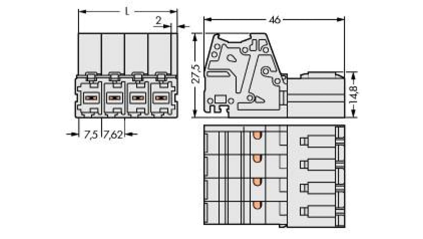 

Gniazdo MCS-MAXI 2-biegunowe jasnoszare raster 7,62mm 831-3202