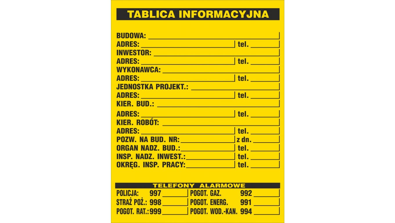 

Tabliczka ostrzegawcza PCV /Tablica informacyjna budowlana 700x900/ B1/R/P