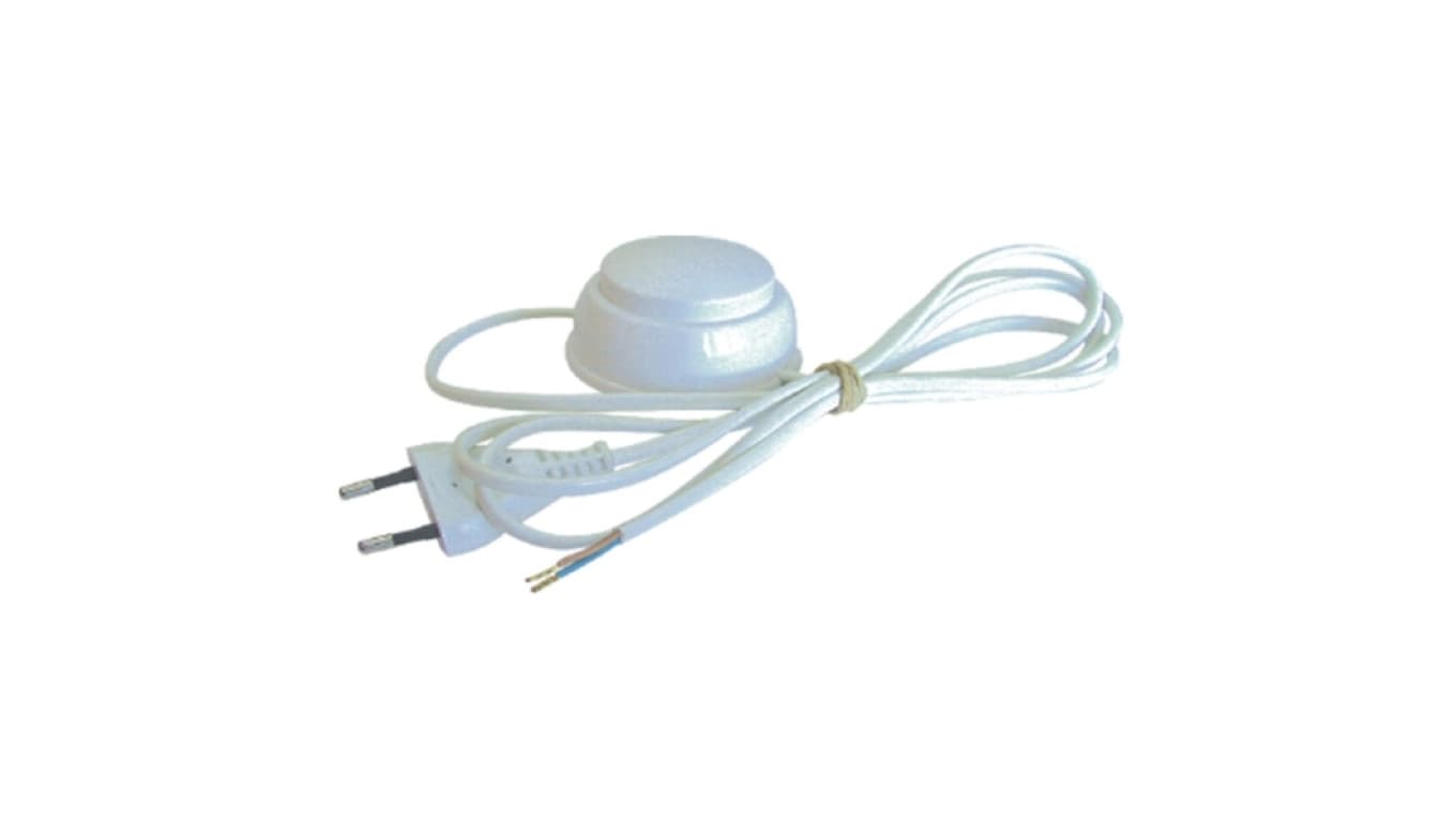 

Przyłączacz z wtyczką płaską z wyłącznikiem nożnym do lamp, dwutorowy 250V 2,5A PWN-2/2X0,5/1,9 BIAŁY