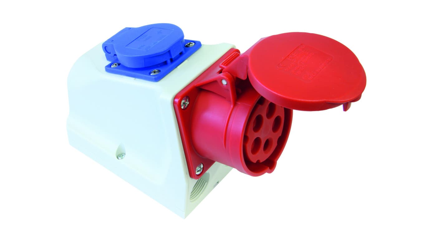 

Gniazdo stałe KOMBI 32A 5P 400V + 2P+Z 230V /z okablowaniem/ IP44 9225-6f.