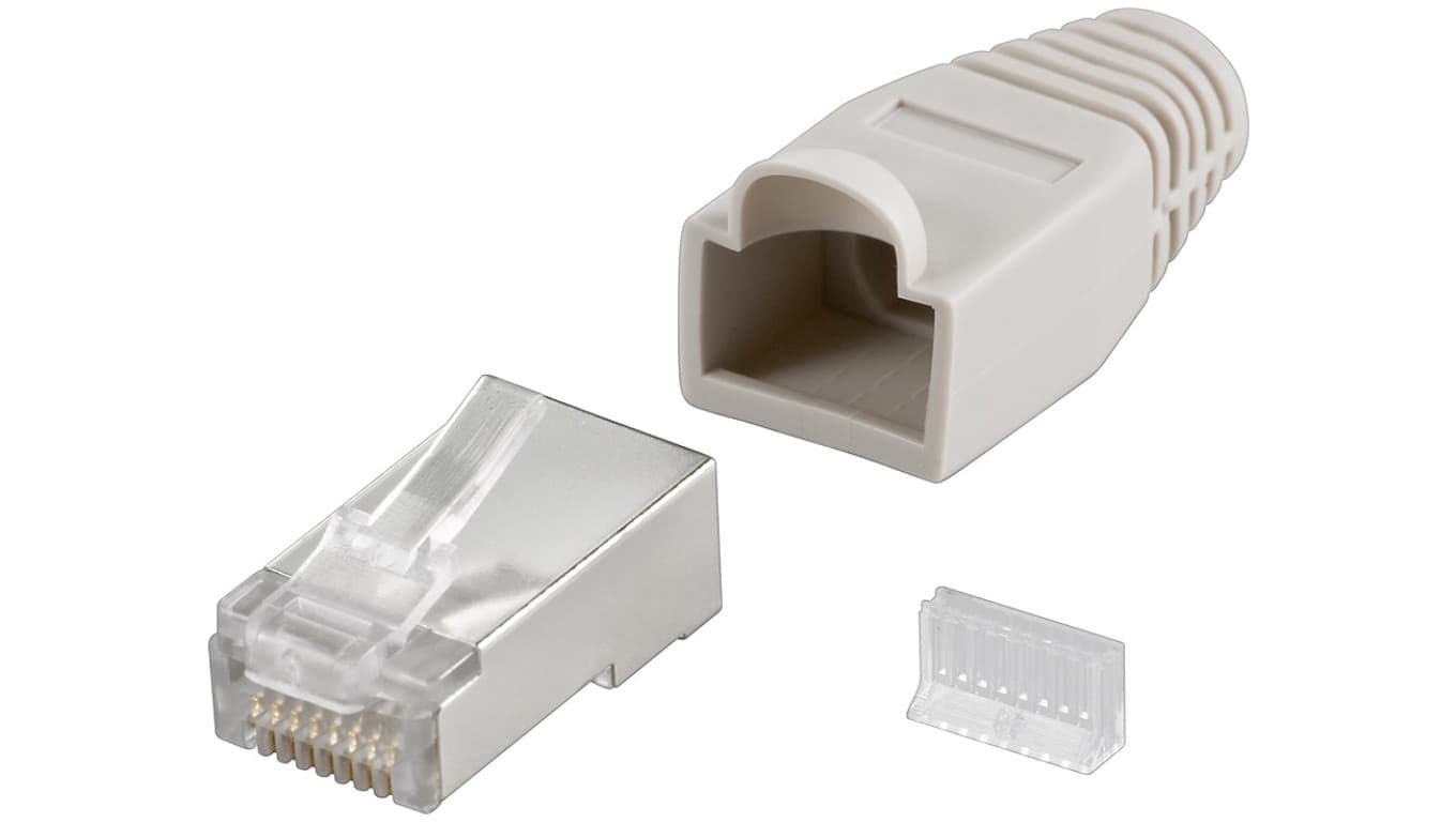 

Goobay 68746 RJ45 plug, CAT 5e STP shielded with strain-relief boot, grey