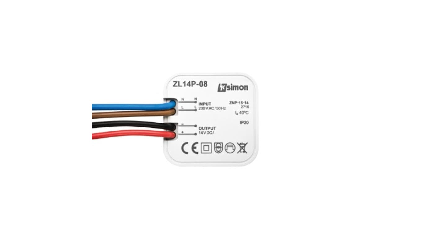 

Simon 54 Zasilacz LED dopuszkowy 14V DC 8W ZL14P-08