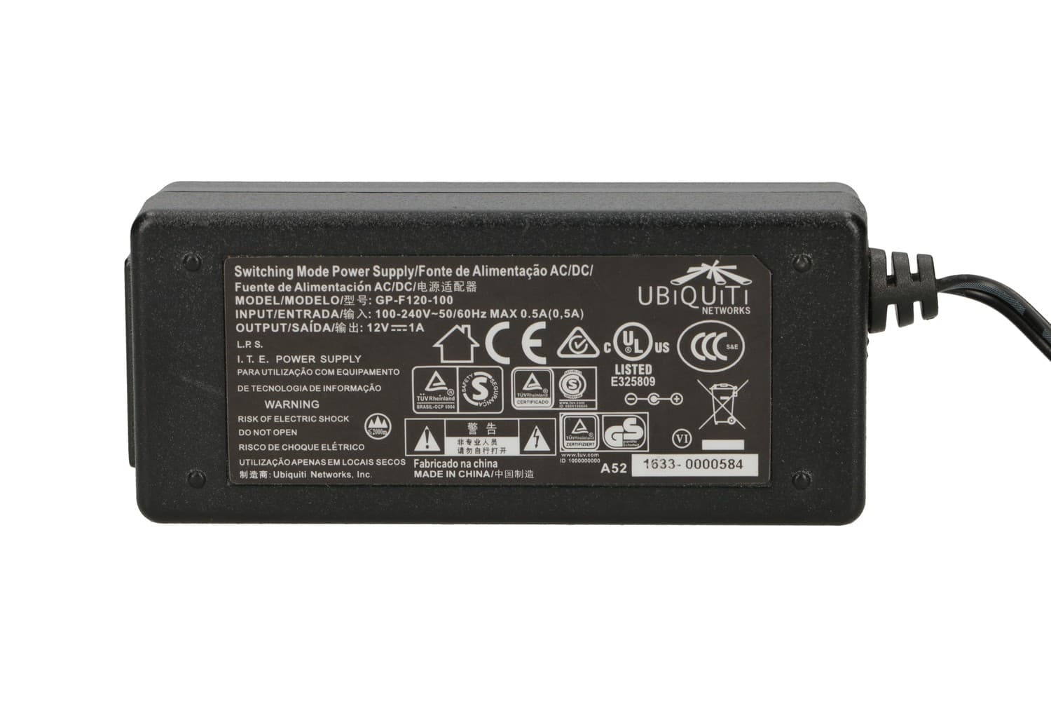 

UBIQUITI NONE POE 12-12W POWER ADAPTER OEM 12V 12W 1A