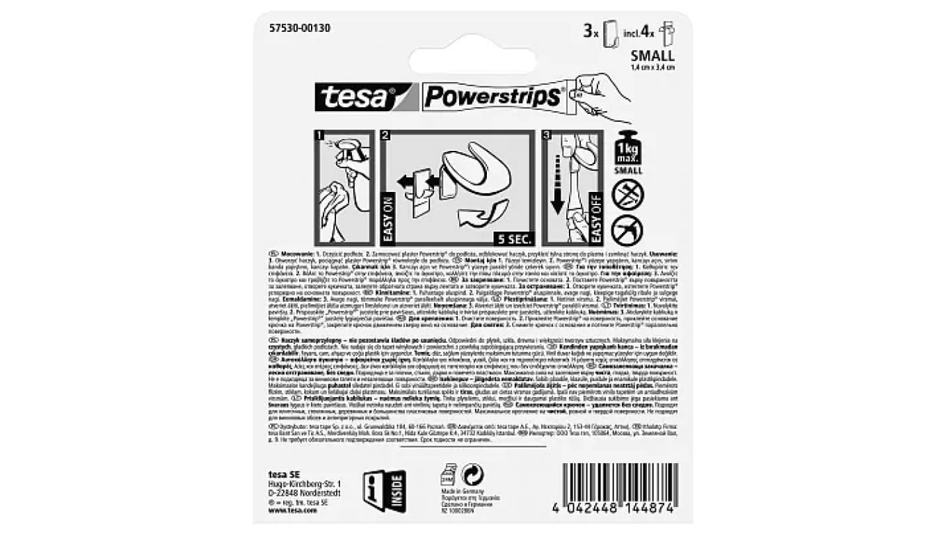 

Haczyki samoprzylep.powerstrips 3 szt.prostokąt.małe,białe