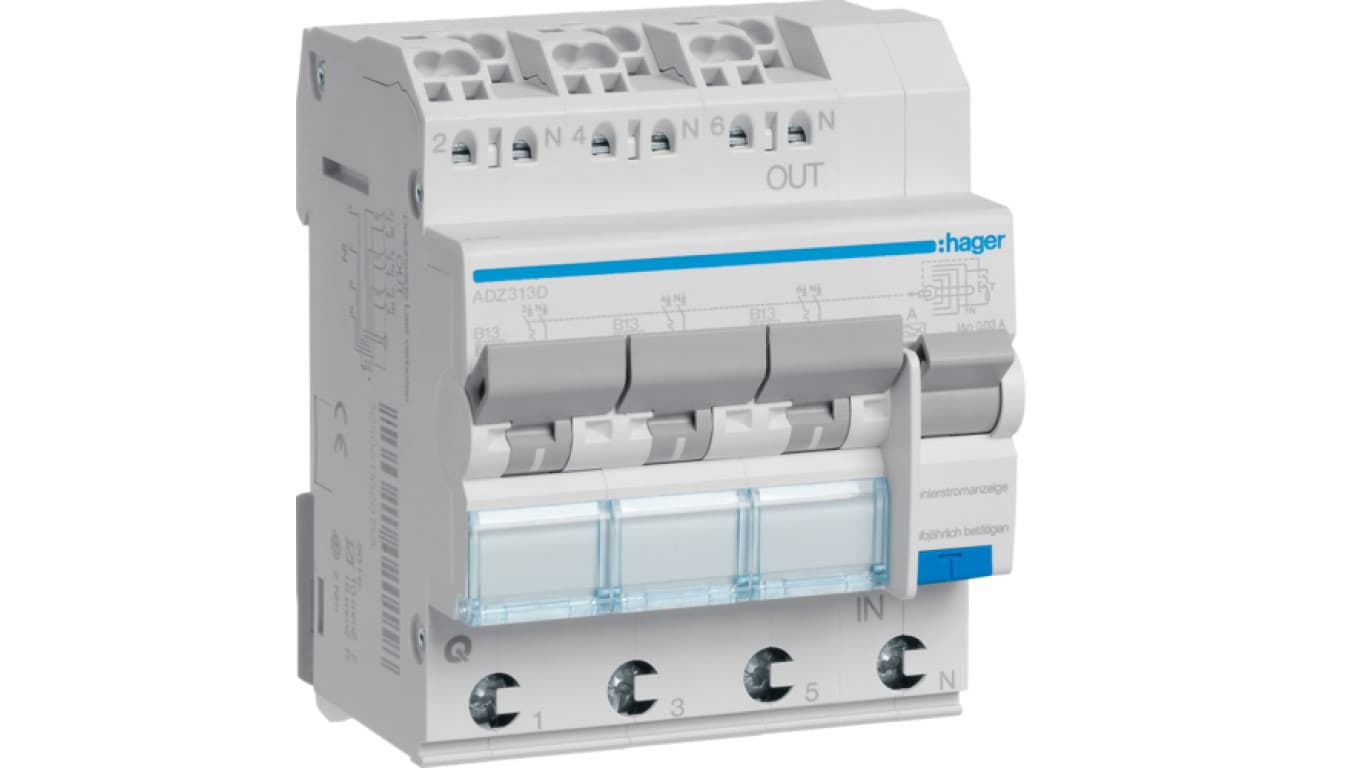

Wyłącznik różnicowonadprądowy 3x1P+N B 13A 0,03A Typ A 6kA RCBO ADZ313D