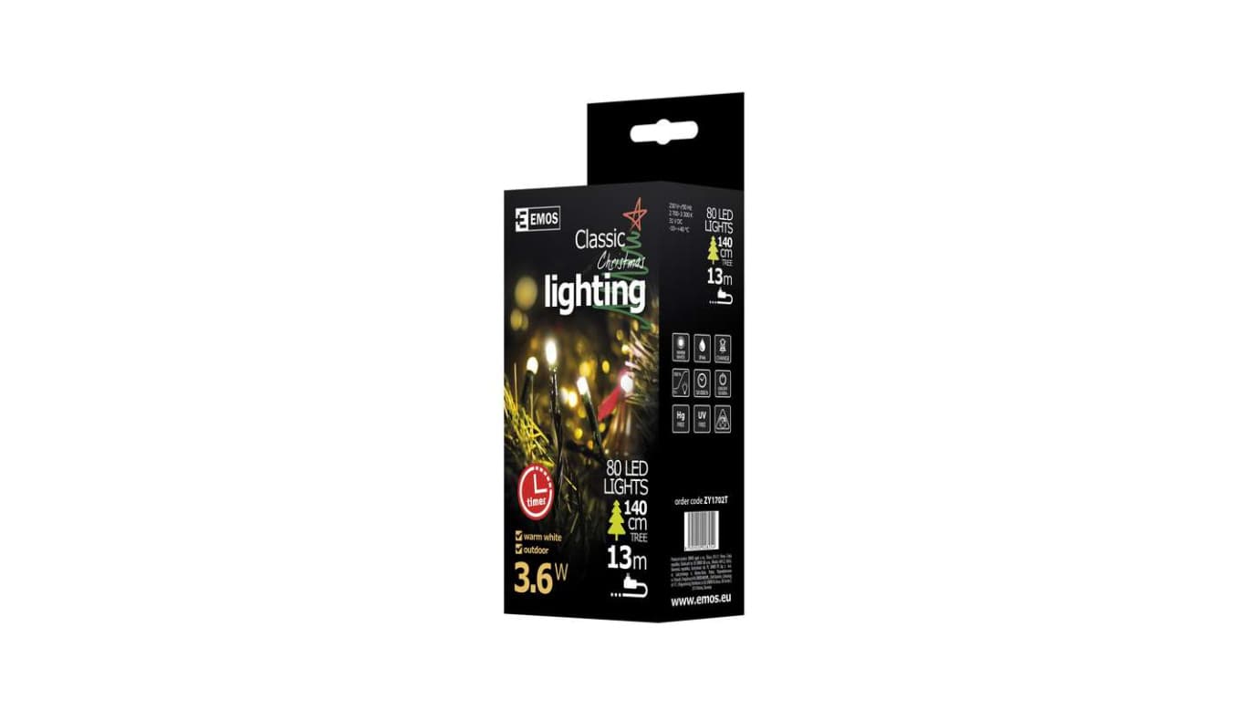 

Lampki choinkowe XMAS classic TIMER 3,6W 80LED 8m IP44 ciepły biały D4AW02