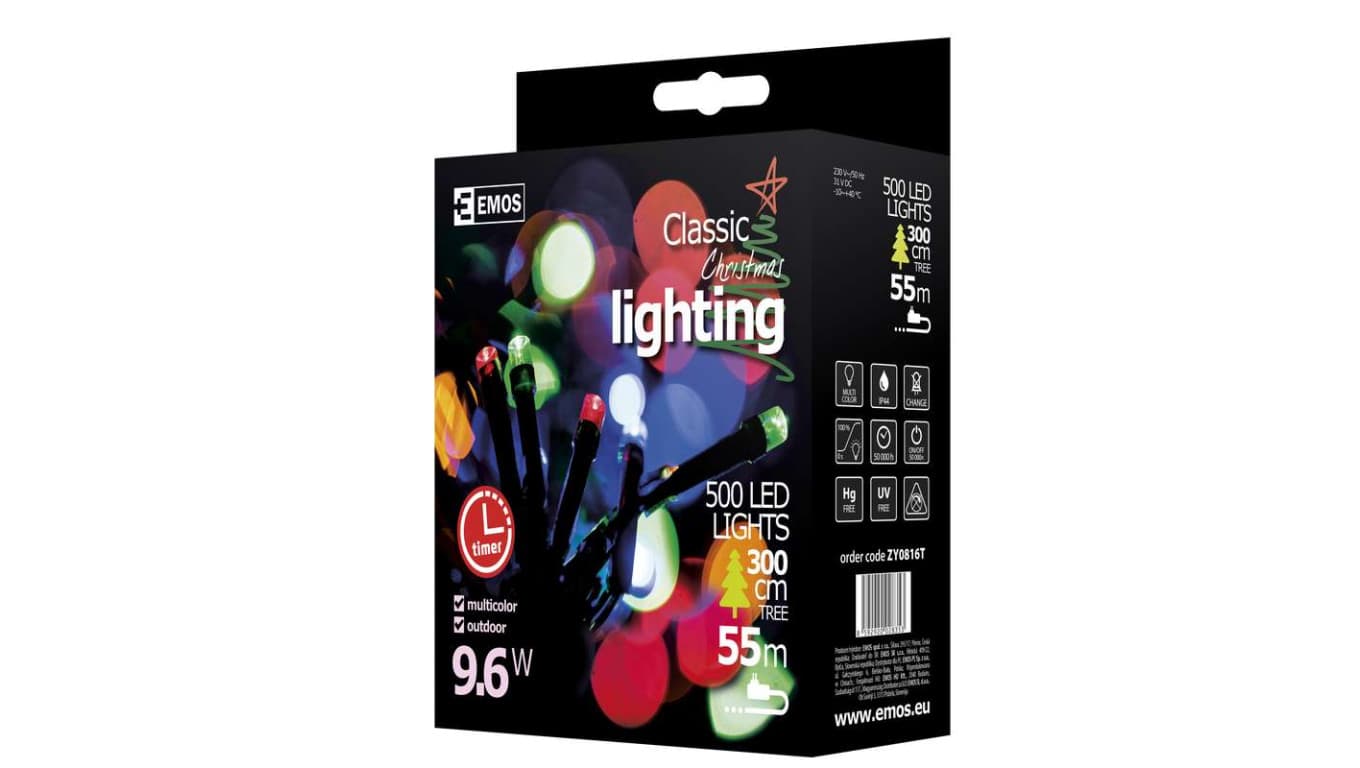 

Lampki choinkowe XMAS classic TIMER 9W 500LED 50m IP44 multikolor D4AM06