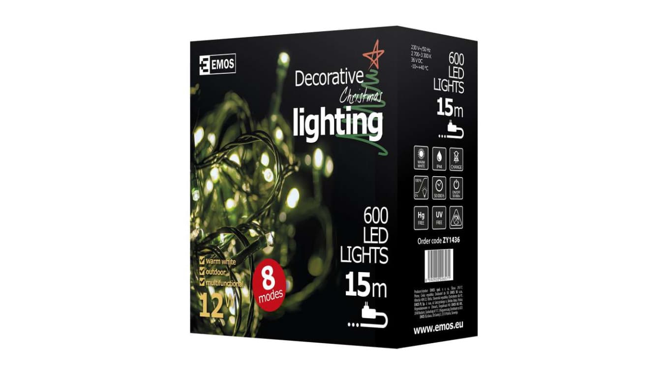 

Lampki choinkowe sople XMAS icicle różne tryby 9W 600LED 10m IP44 ciepły białyD4CW03