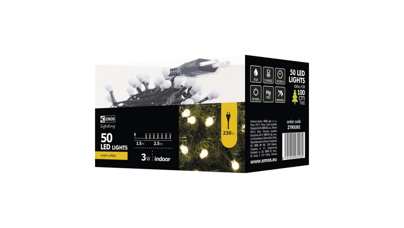 

Lampki choinkowe kulki XMAS ZYK 3W 50LED 2,5m IP20 ciepły biały D5GW01