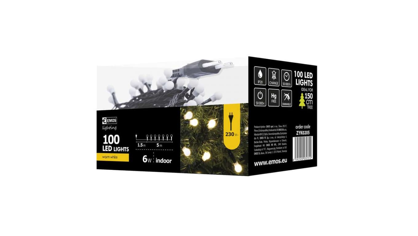 

Lampki choinkowe kulki XMAS ZYK 6W 100LED 5m IP20 ciepły biały D5GW02