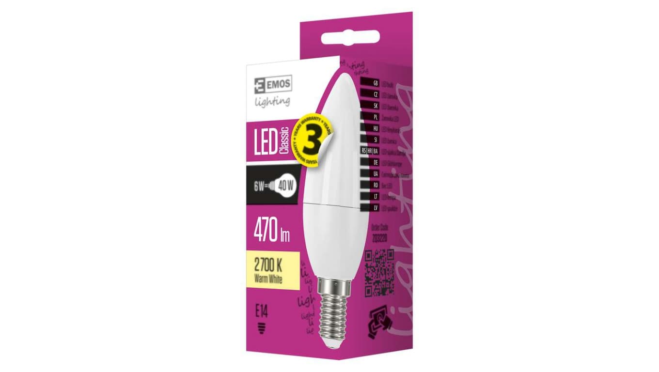 

Żarówka LED 6W E14 470lm 2700K świeczka CLASSIC ZQ3220