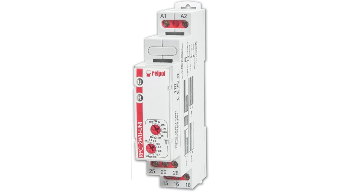 

Przekaźnik czasowy 2P 1sek-10dni 12-240V AC/DC 50/60 Hz opóźnione załączenie RPC-2WU-UNI 863197