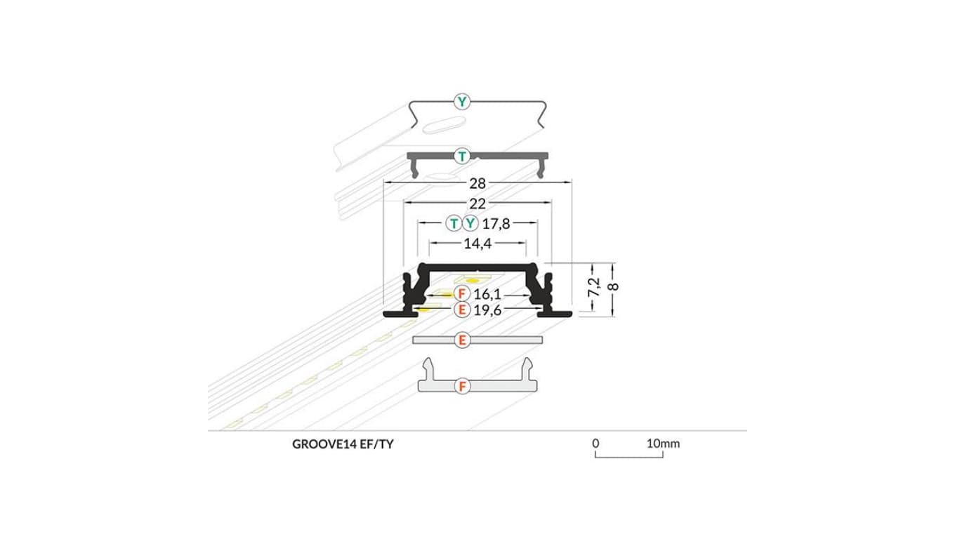 

Profil Groove14 2m anodowany wpuszczany led szeroki