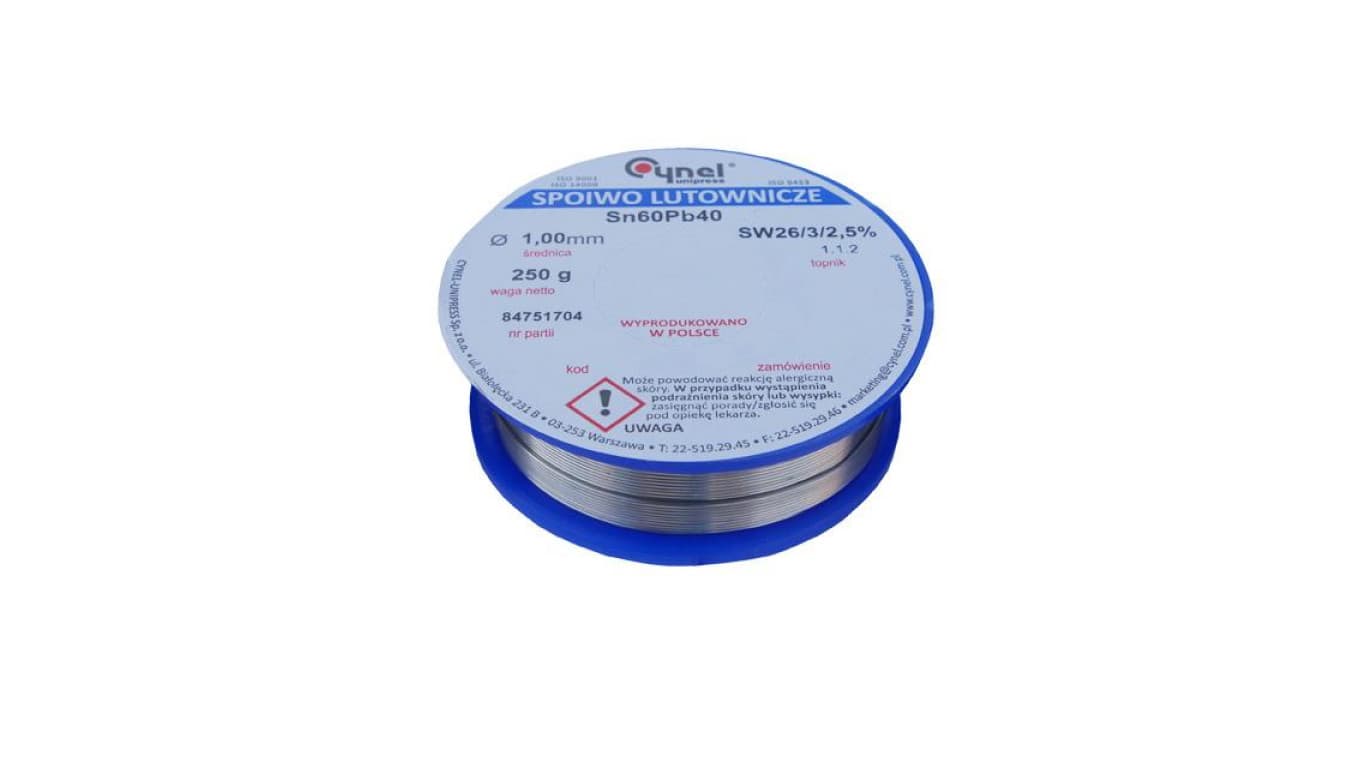 

CYNEL UNIPRESS Cyna 1,00mm 250g Sn60Pb40 SW26/3/2.5 spoiwo lutownicze PROFESSIONAL